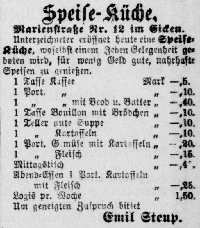 I3275 Steup Emil Speiseküche 19.10.1878 Marienstr12