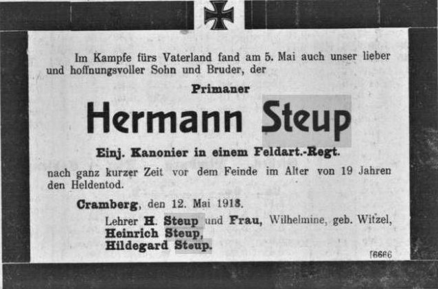 i3233 steup hermann   todesanzeige 1918