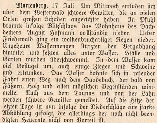 Hausbrand Pfuhl Westerwaelder Zeitung 17.7.1914