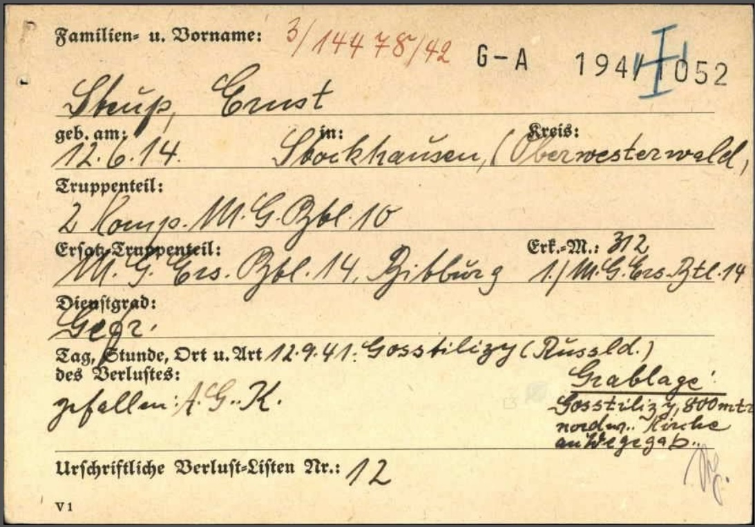 I3472 Steup Ernst Stammkarte Wehrmacht